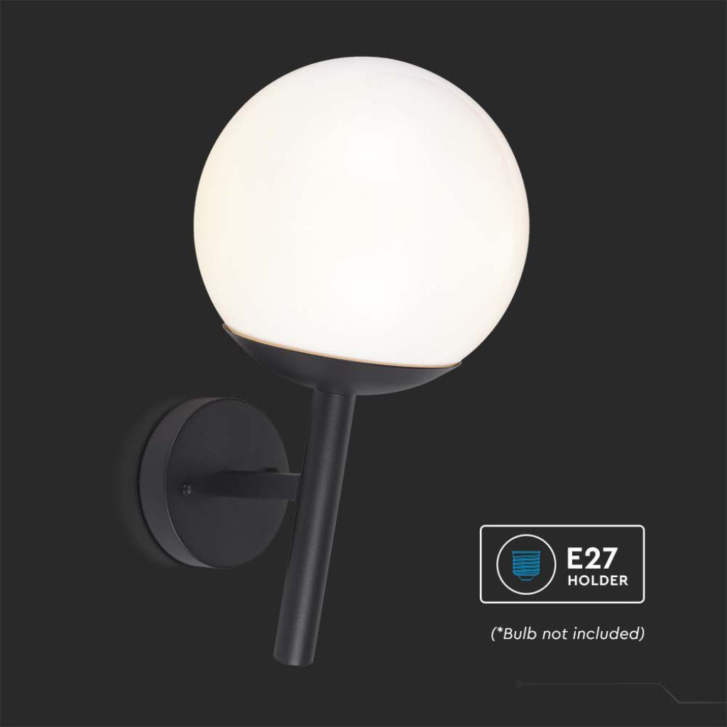 V-TAC Lampada LED da Muro con Sfera Opale e Portalampada E27 Colore Nero Opaco IP44 V-TAC Lampada LED da Muro con Sfera Opale e Portalampada E27 Colore Nero Opaco IP44